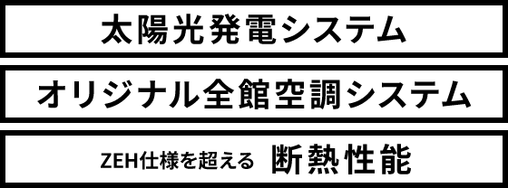 太陽光発電システム　オリジナル全館空調システム　ZEH仕様を超える断熱性能